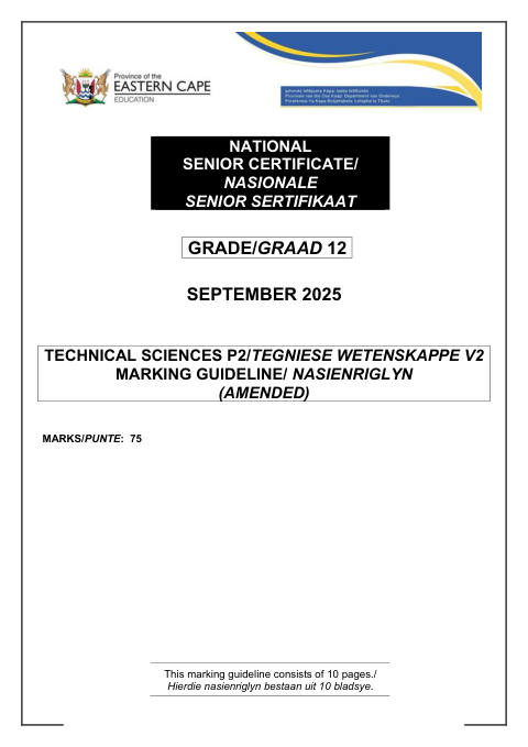 Technical Sciences Grade 12 DBE Caps September 2025 Paper 2 - Memo (Eastern Cape)