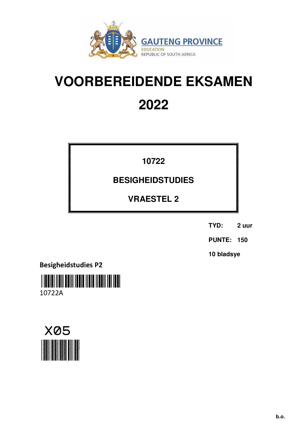 Business Studies Paper 2 (Gauteng) Preparatory 2022 Grade 12 DBE