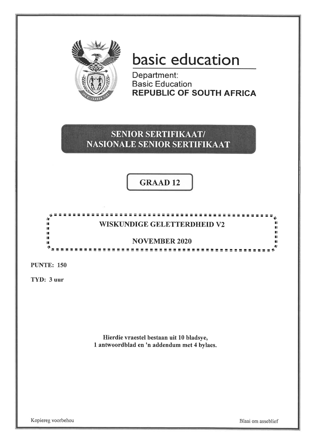 Mathematical Literacy Paper 2 (Gauteng) November 2020 Grade 12 DBE