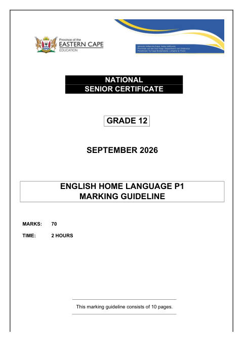 English Home Language Grade 12 DBE Caps September 2026 Paper 1 - Memo (Eastern Cape)