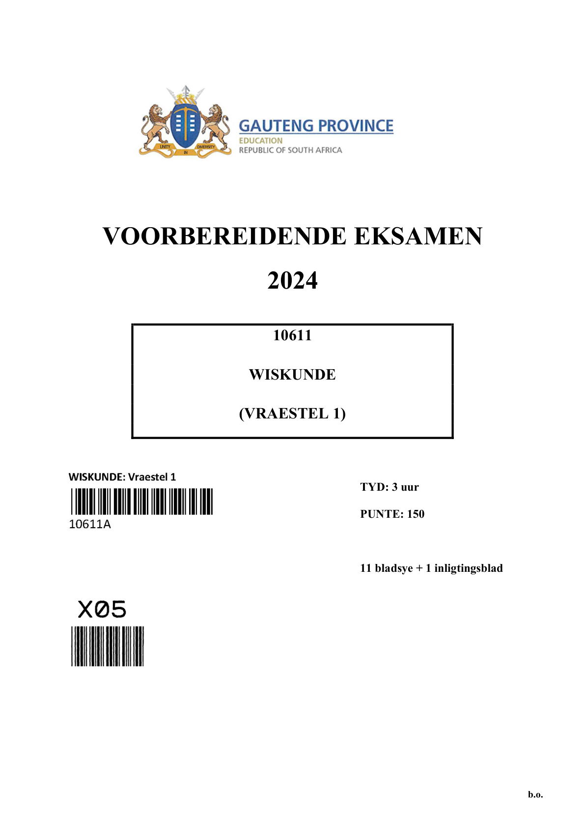 Mathematics Paper 1 (Gauteng) Preparatory 2024 Grade 12 DBE