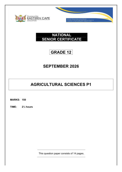 Agricultural Sciences Grade 12 DBE Caps September 2026 Paper 1 - Question Paper (Eastern Cape)