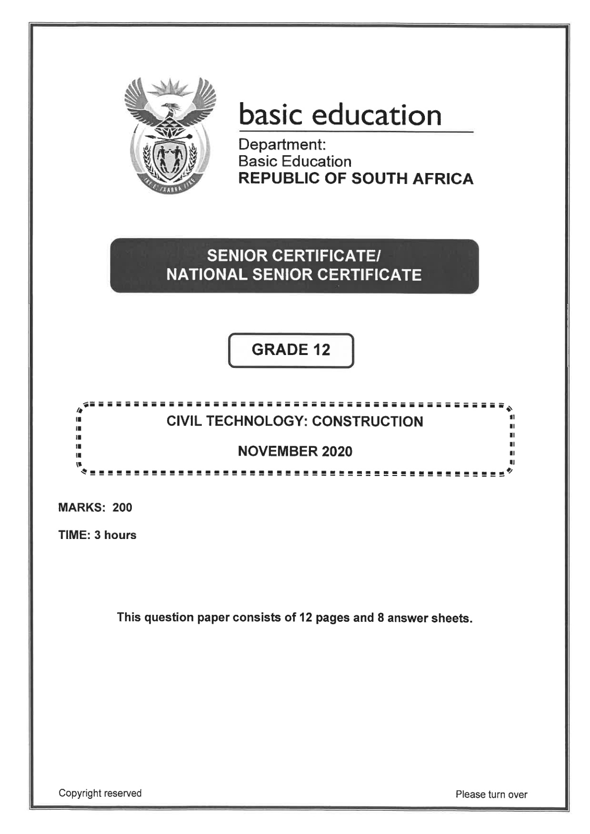 Civil Technology November 2020 Grade 12 DBE