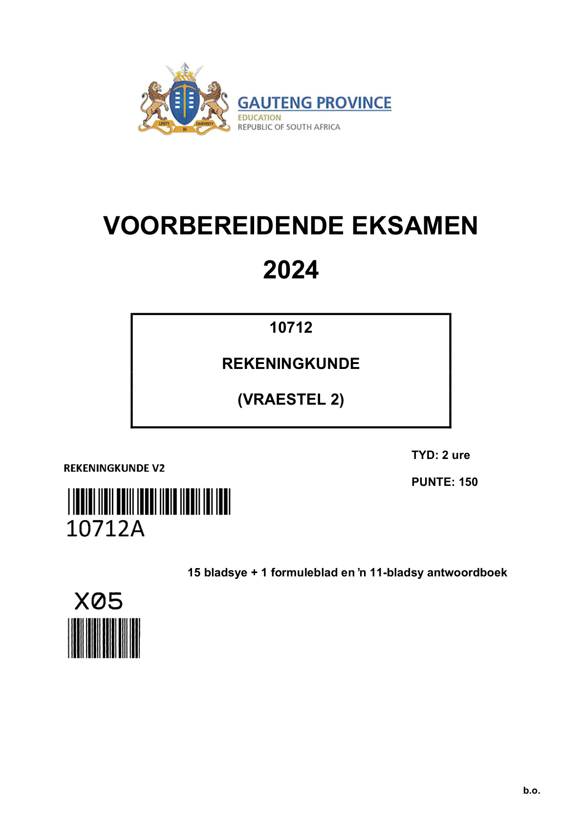 Accounting Paper 2 (Gauteng) Preparatory 2024 Grade 12 DBE