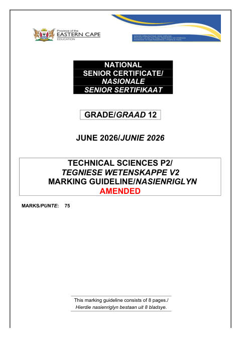 Technical Sciences Grade 12 DBE Caps May/June 2026 Paper 2 - Memo (Eastern Cape)
