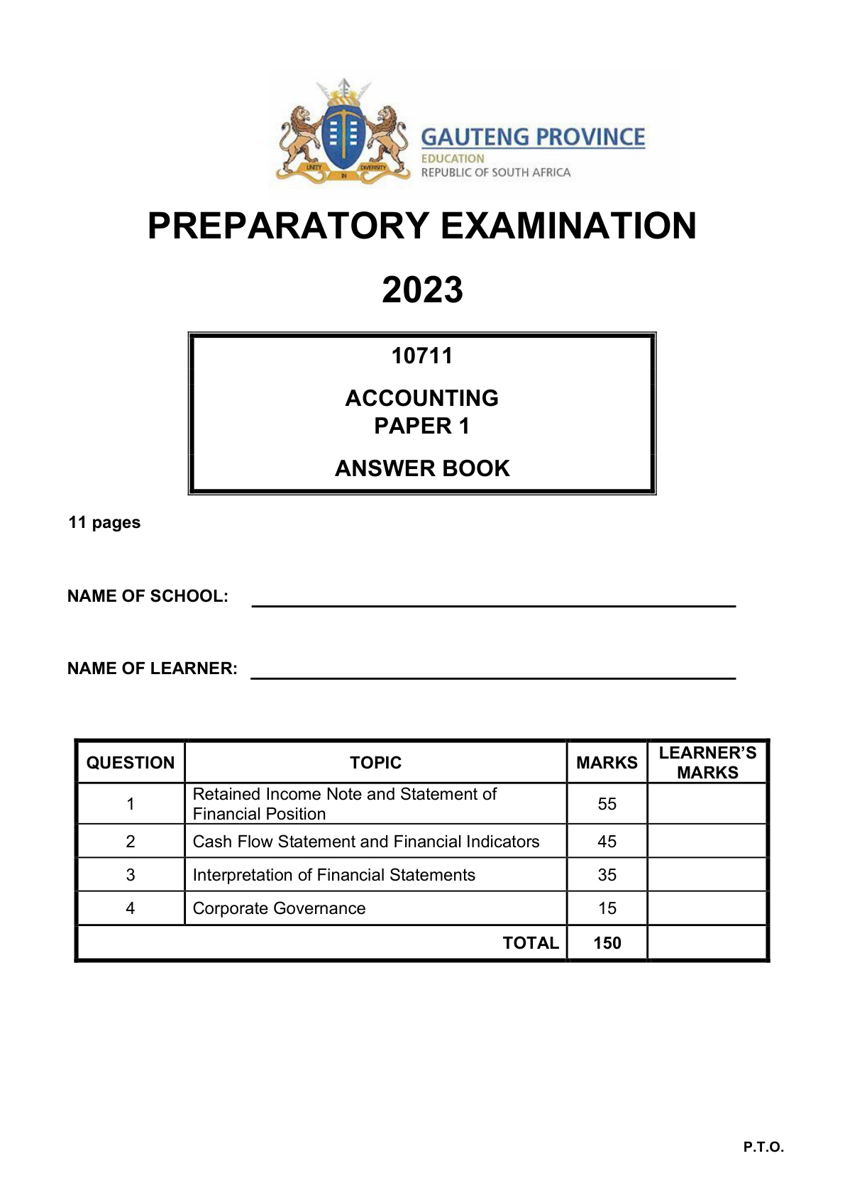 Accounting Paper 1 Answer Book (Gauteng) Preparatory 2023 Grade 12 DBE