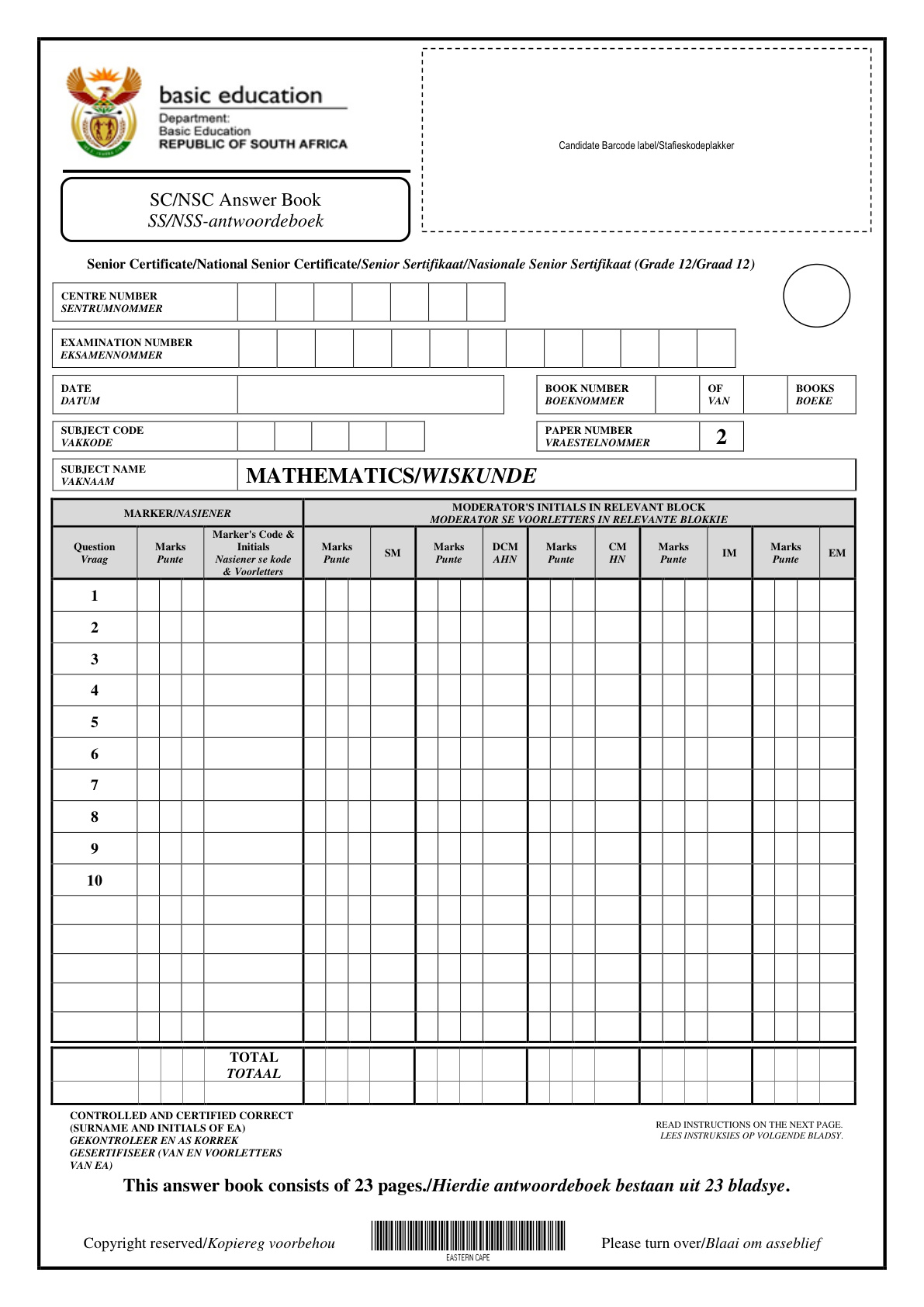Mathematics Paper 2 Answer Book (Gauteng) Preparatory 2021 Grade 12 DBE