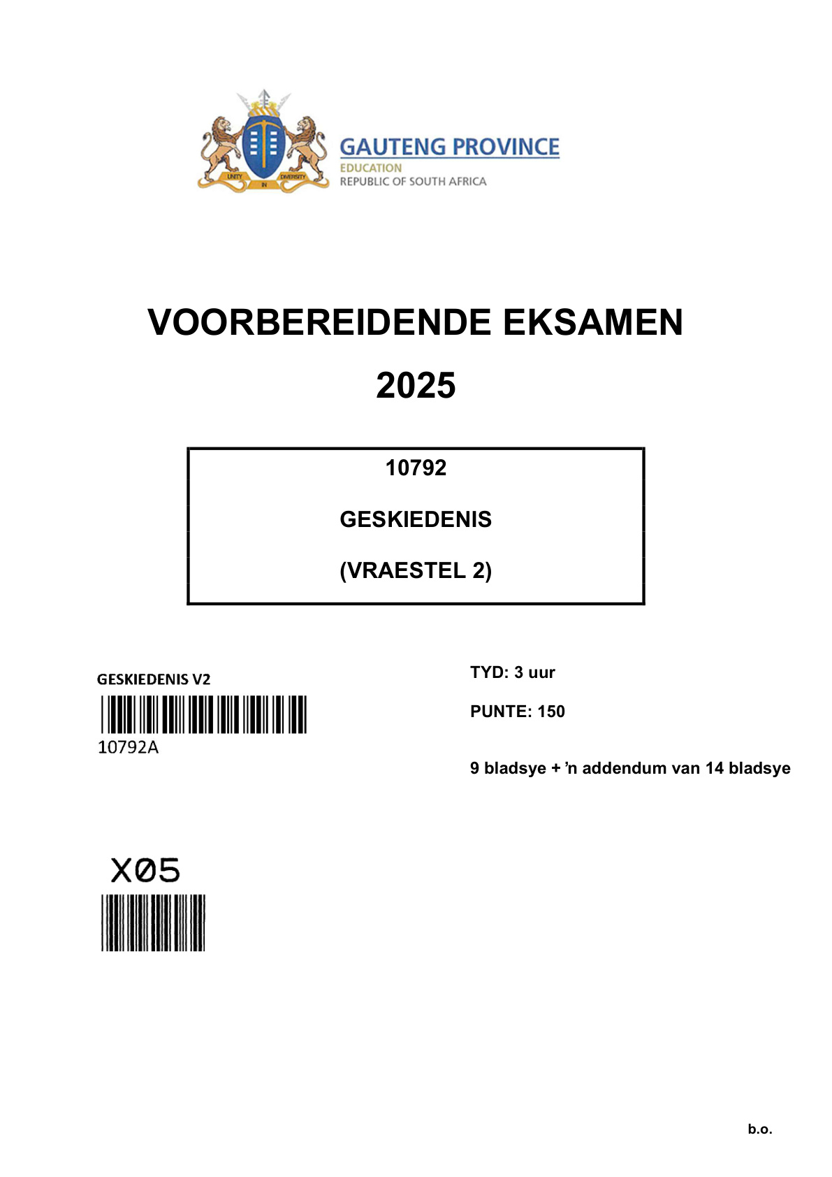 History Paper 2 (Gauteng) Preparatory 2025 Grade 12 DBE