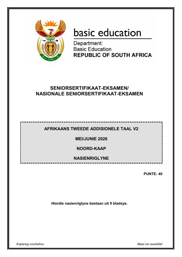 Afrikaans Second Additional Language Grade 12 DBE CAPS May 2026 Paper 2 - Memo (Northern Cape)