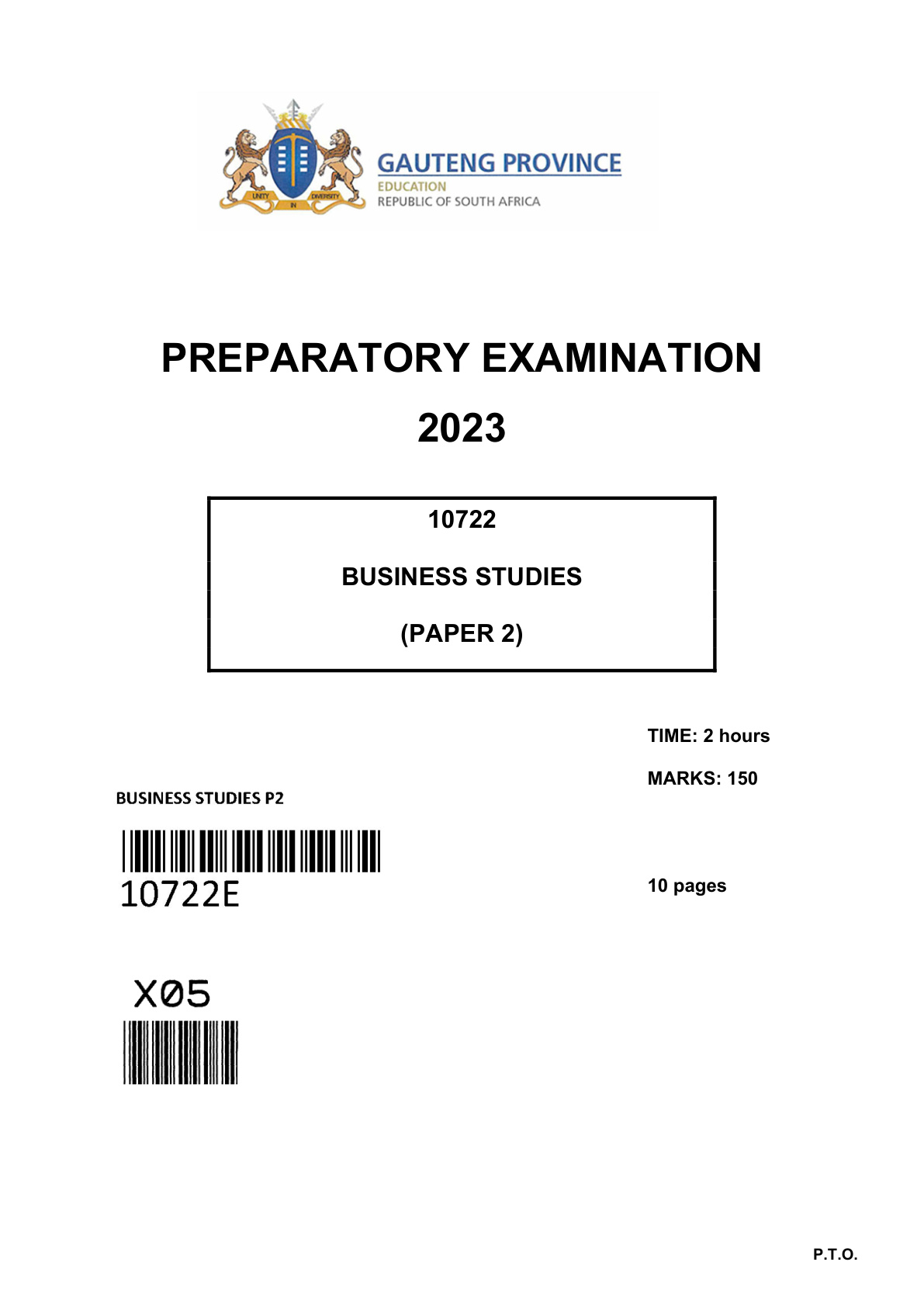 Business Studies Paper 2 (Gauteng) Preparatory 2023 Grade 12 DBE