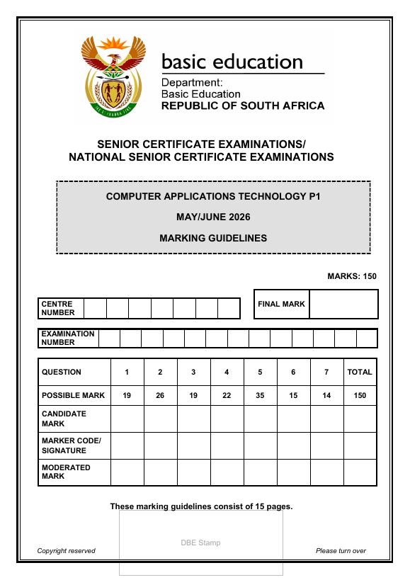 Computer Applications Technology Grade 12 DBE CAPS May 2026 Paper 1 - Memo