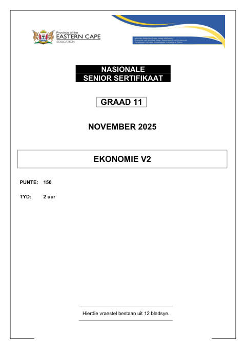 Economics Grade 11 DBE Caps November 2025 Paper 2 - Question Paper (Eastern Cape)