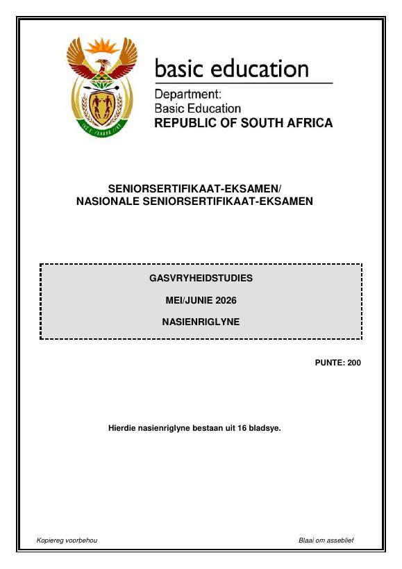 Hospitality Studies Grade 12 DBE CAPS May 2026 Paper 1 - Memo