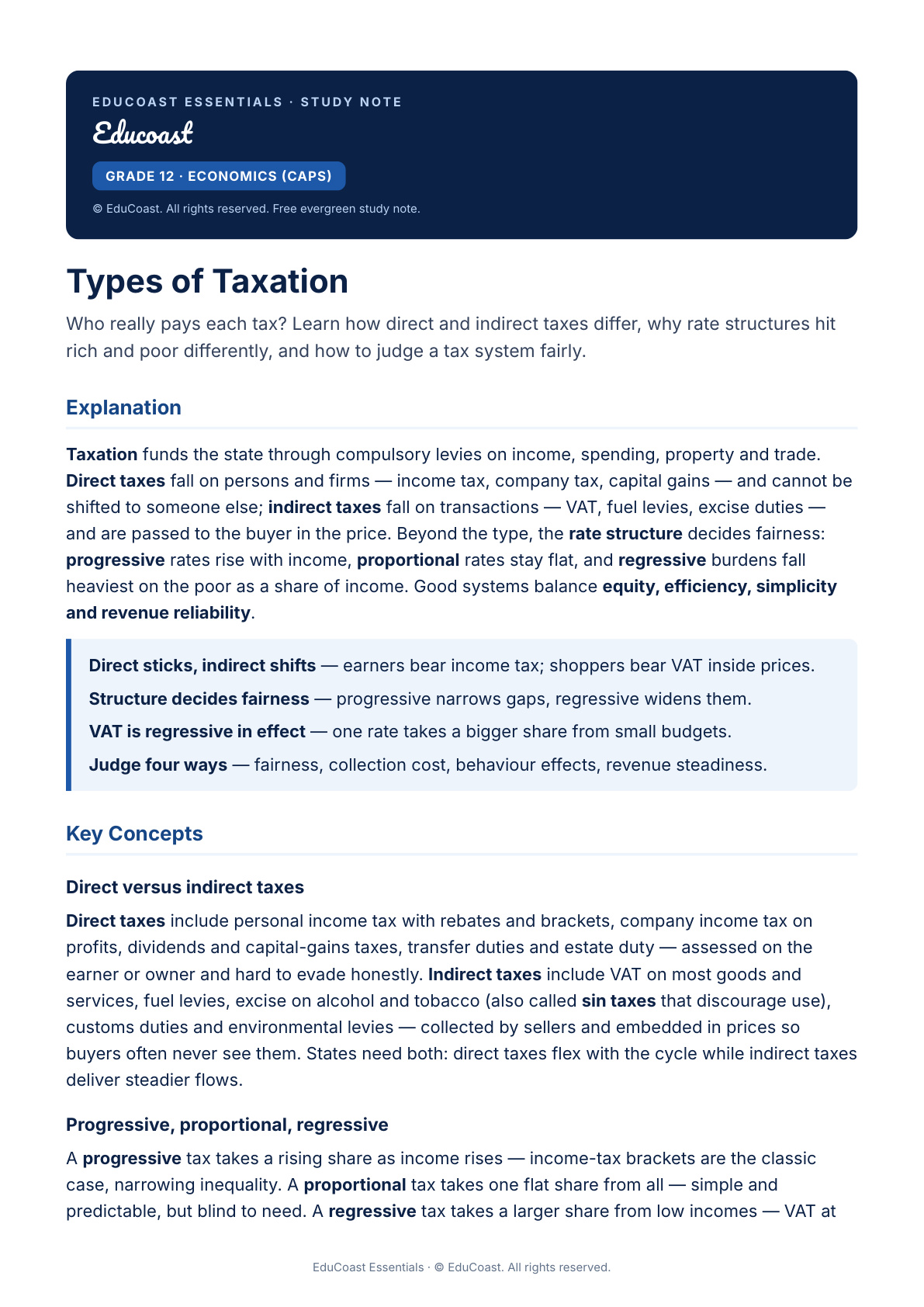 Taxation — Grade 12 Economics (CAPS)