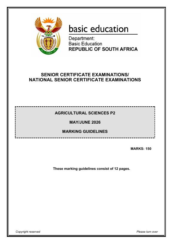 Agricultural Sciences Grade 12 DBE Caps May 2026 Paper 2 - Memo