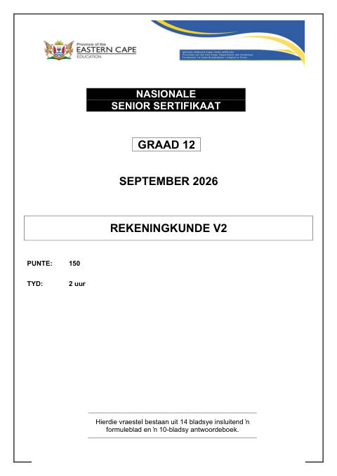 Accounting Grade 12 DBE Caps September 2026 Paper 2 - Question Paper (Eastern Cape)