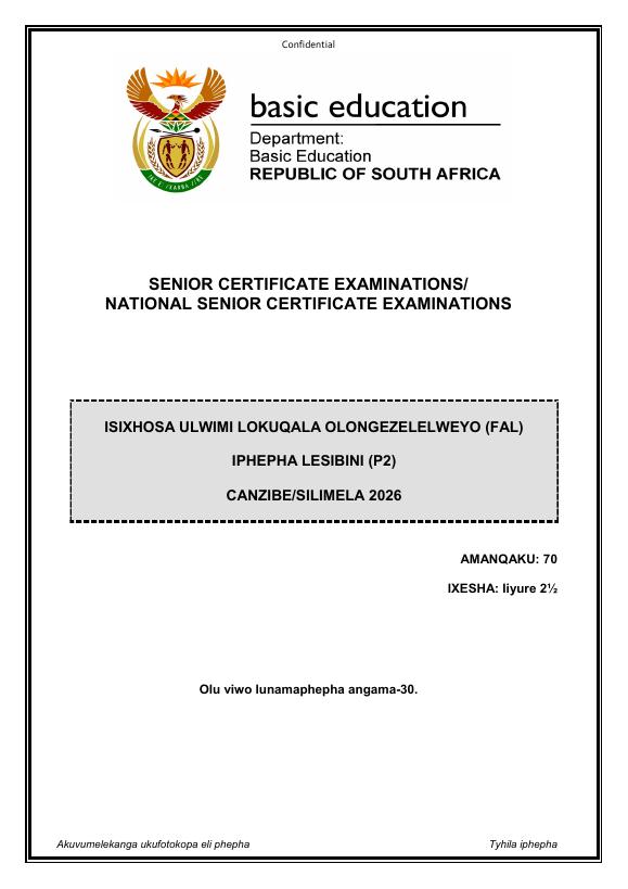 Isixhosa First Additional Language Grade 12 DBE Caps May 2026 Paper 2 - Question Paper