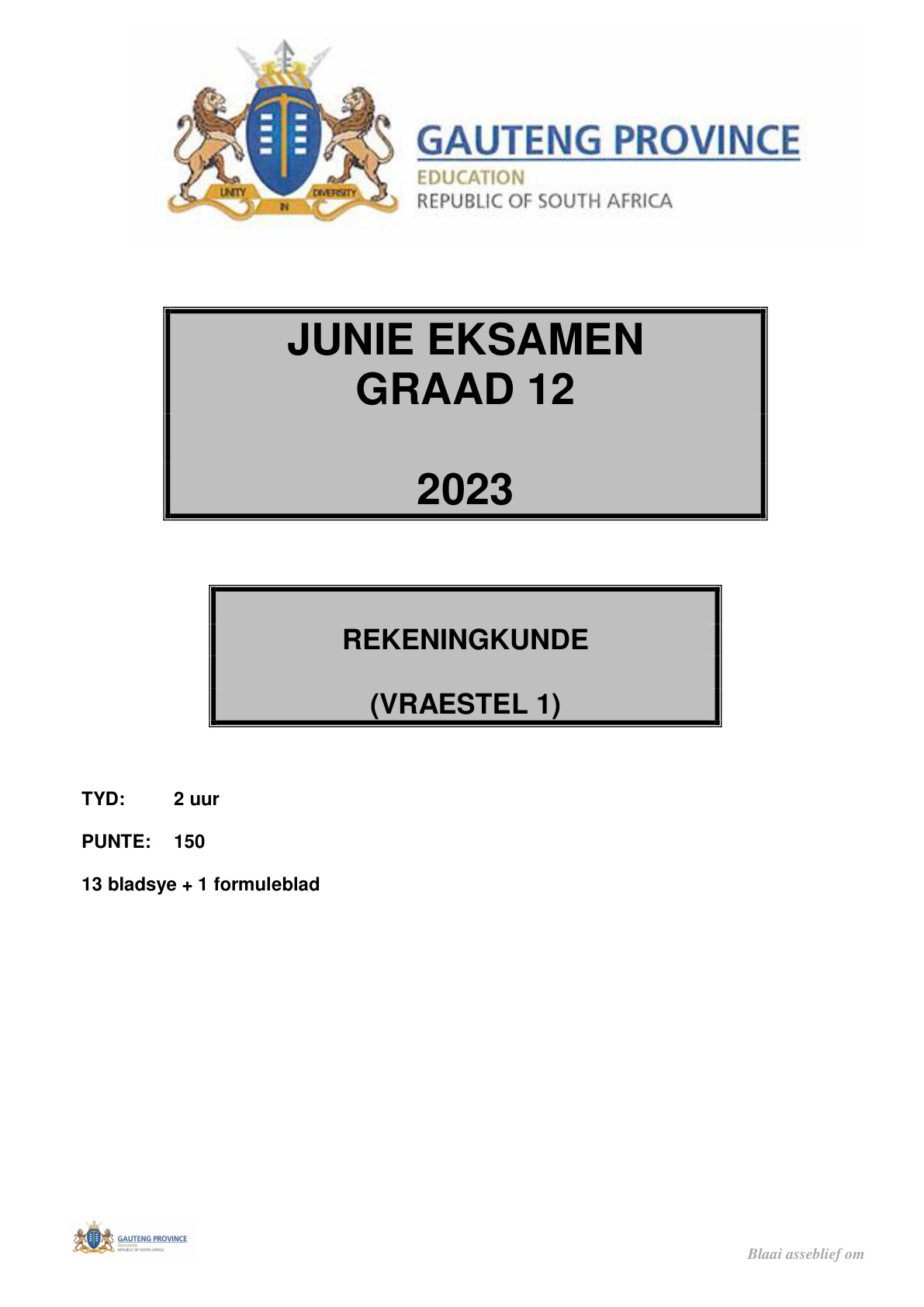Accounting Paper 1 (Gauteng) June 2023 Grade 12 DBE
