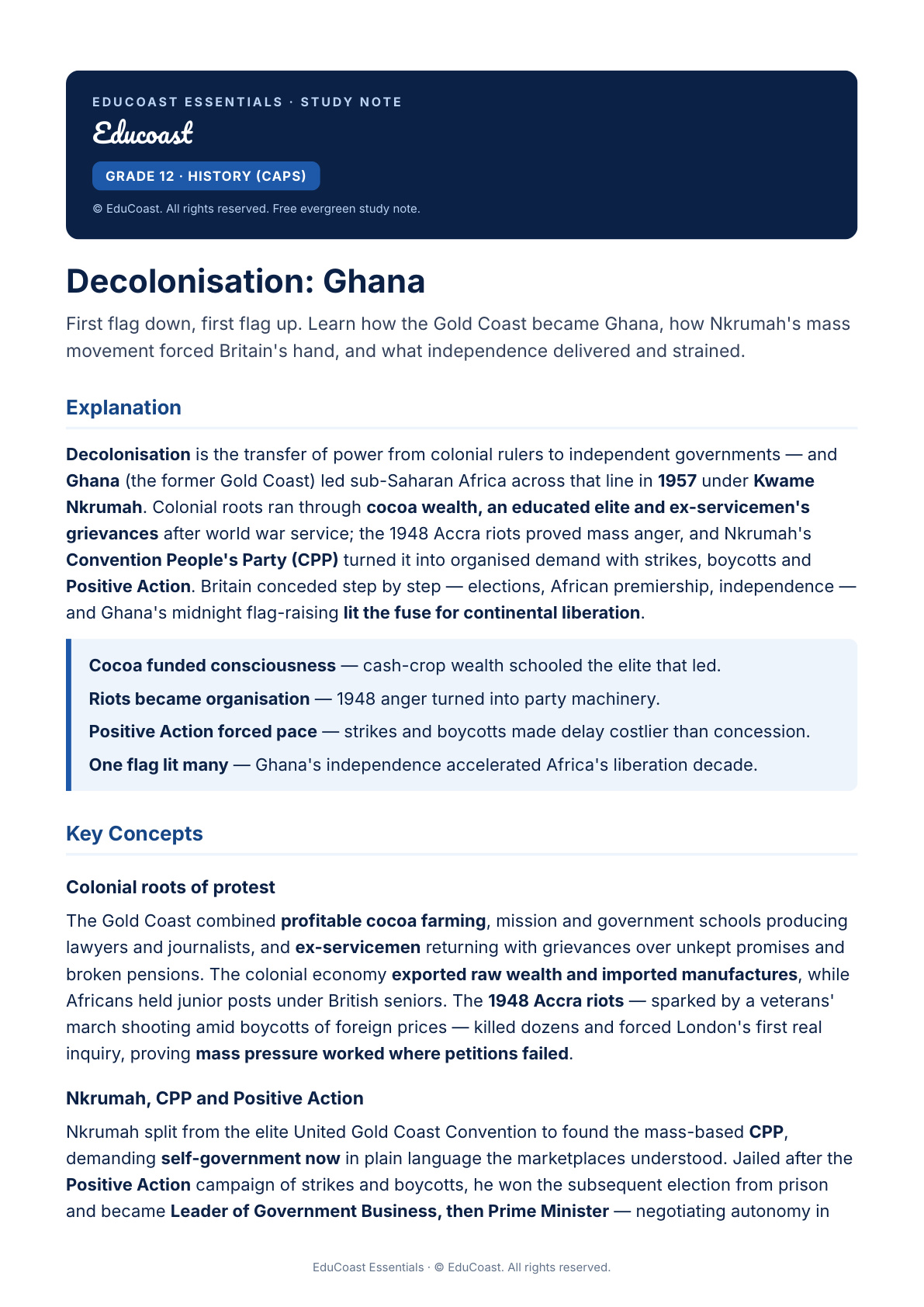Ghana Independence — Grade 12 History (CAPS)
