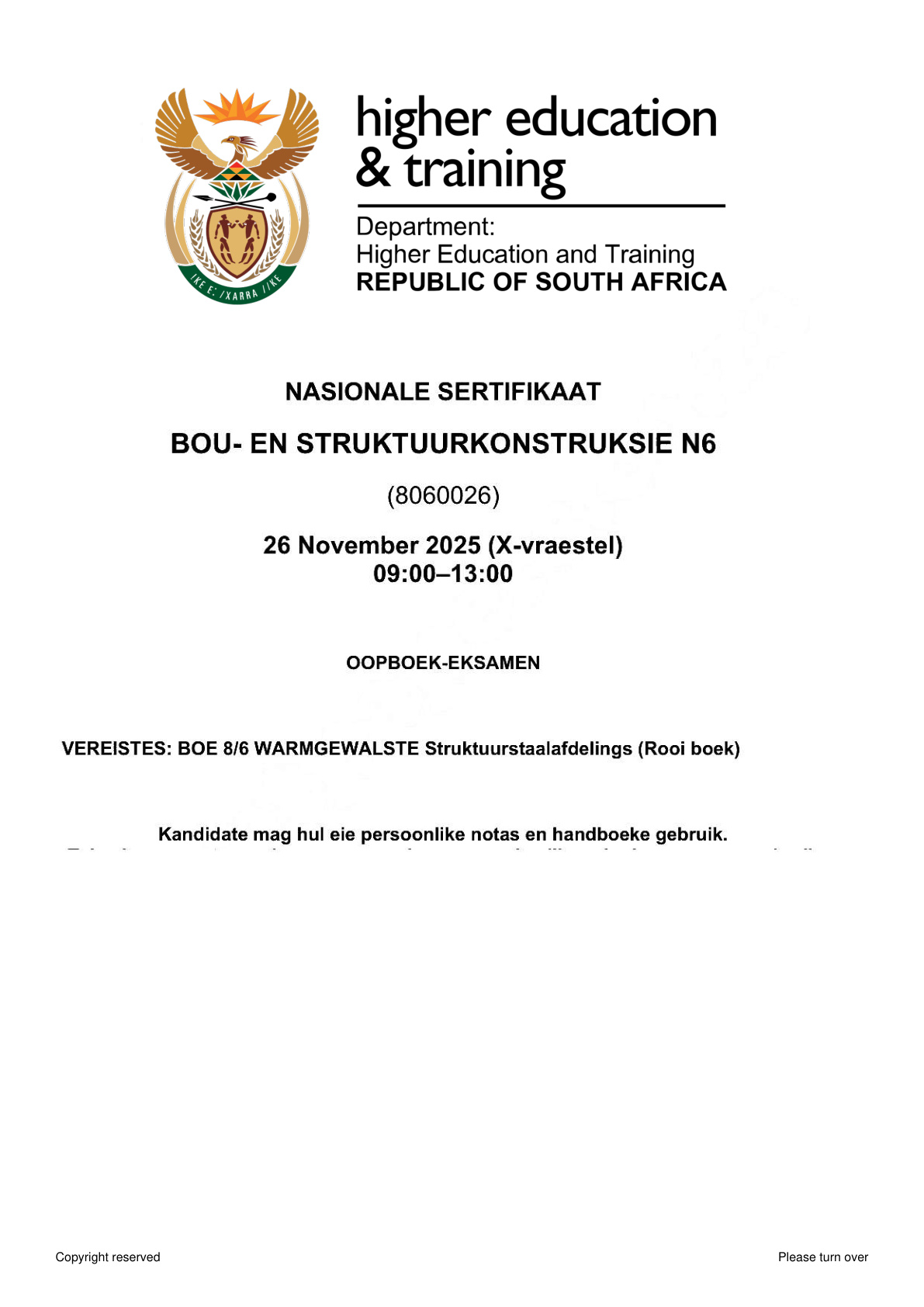 Bou En Struktuurkonstruksie Dhet Nated November 2025 - Question Paper