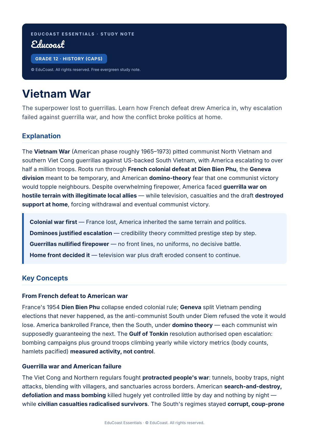 Vietnam War — Grade 12 History (CAPS)