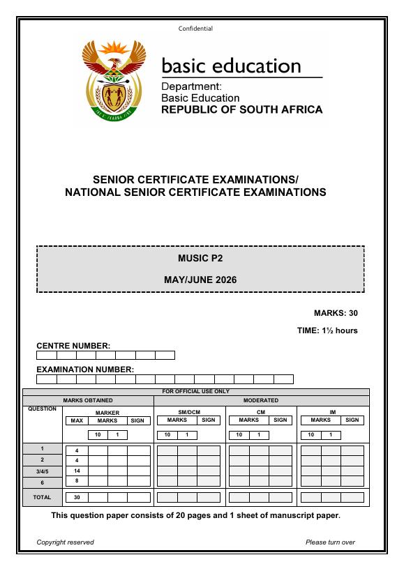 Music Grade 12 DBE CAPS May 2026 Paper 2 - Question Paper