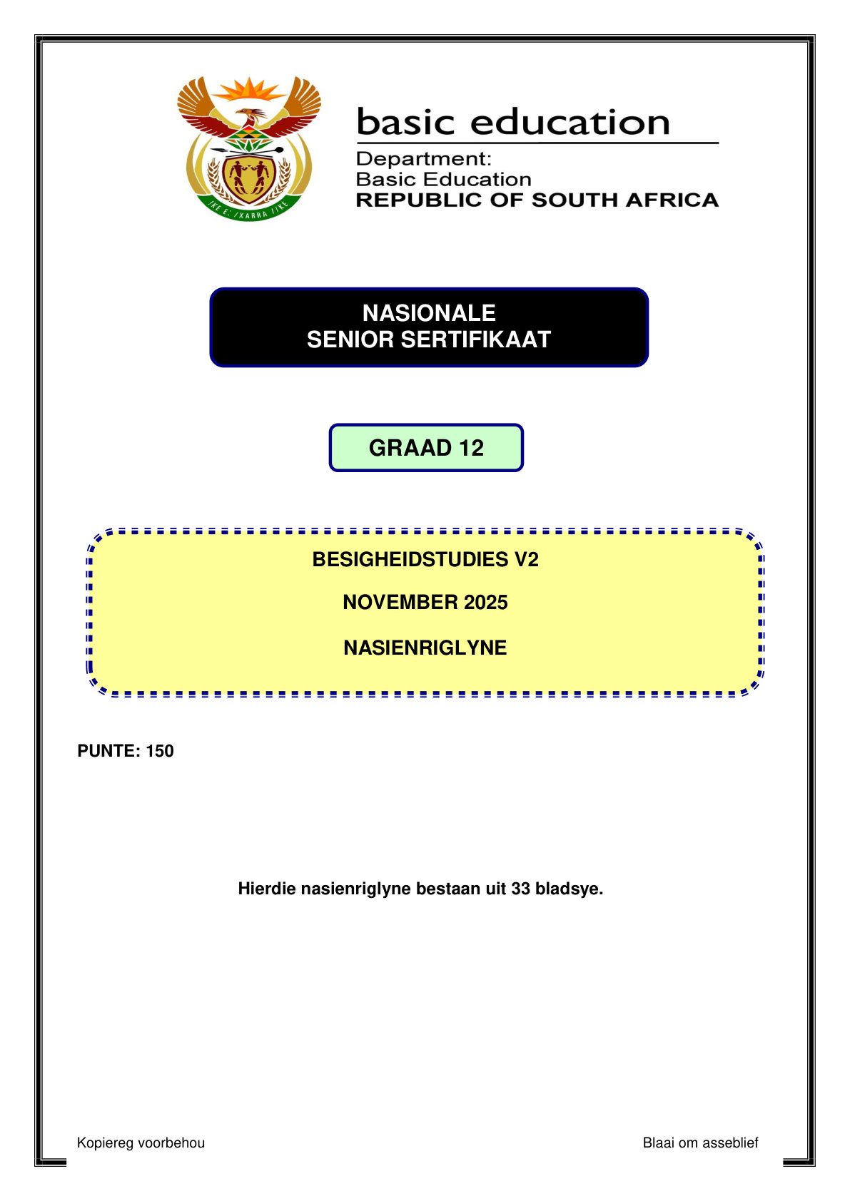 Business Studies Grade 12 DBE NSC November 2025 Paper 2 - Memo (Eastern Cape)