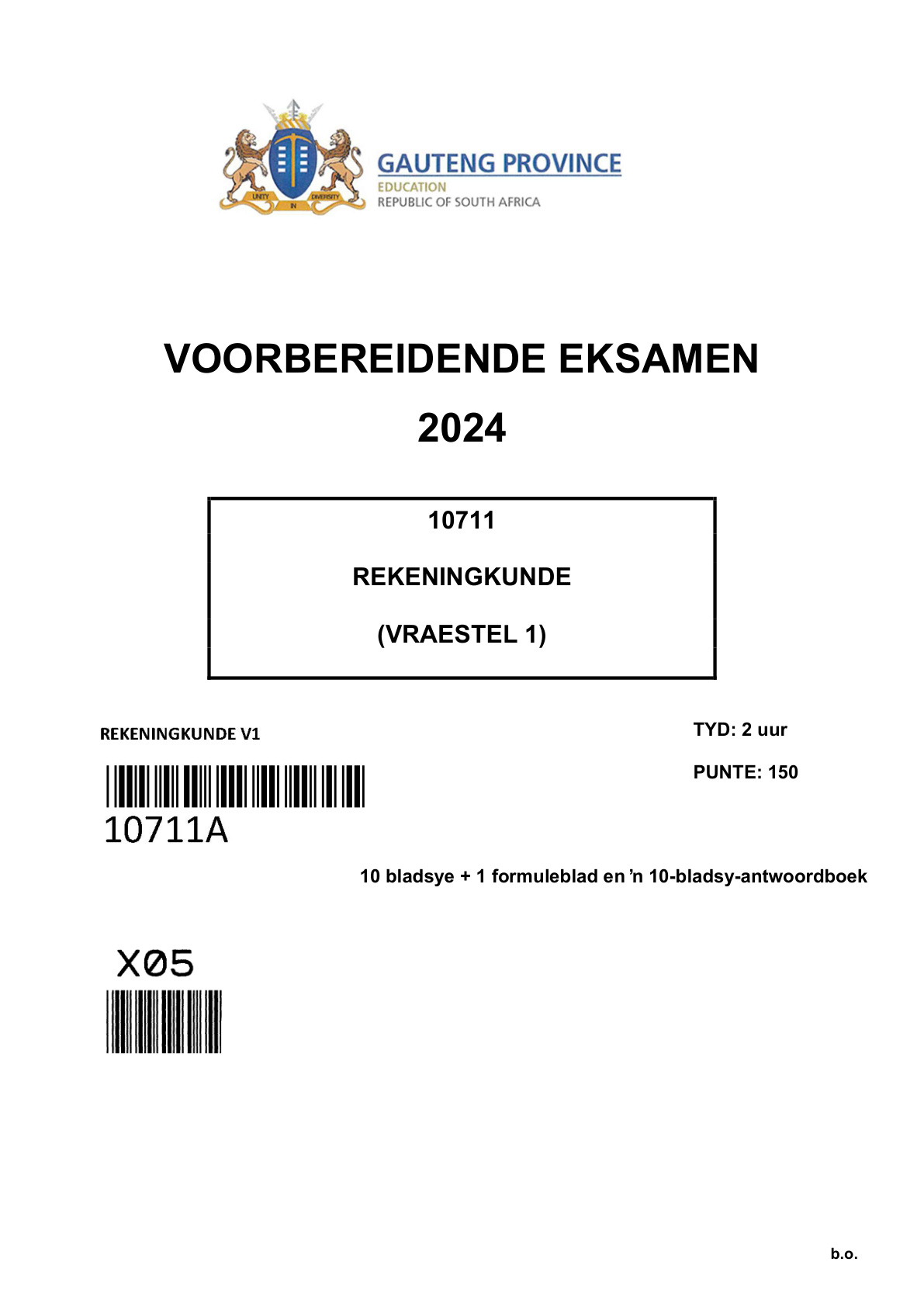 Accounting Paper 1 (Gauteng) Preparatory 2024 Grade 12 DBE