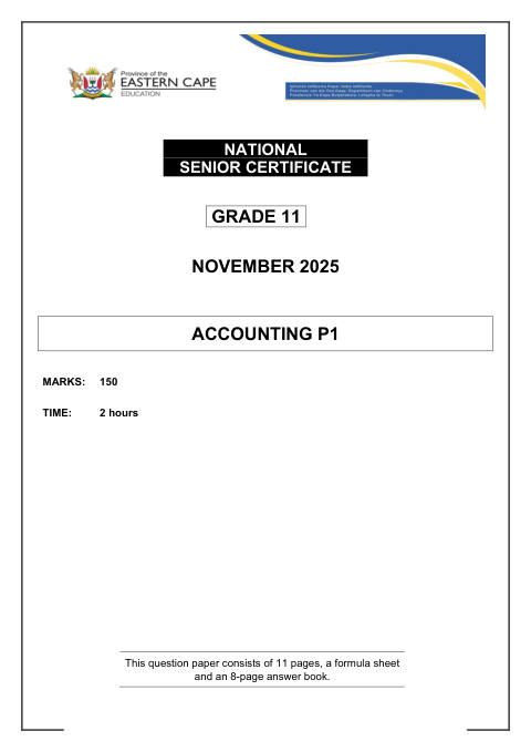Accounting Grade 11 DBE Caps November 2025 Paper 1 - Question Paper (Eastern Cape)