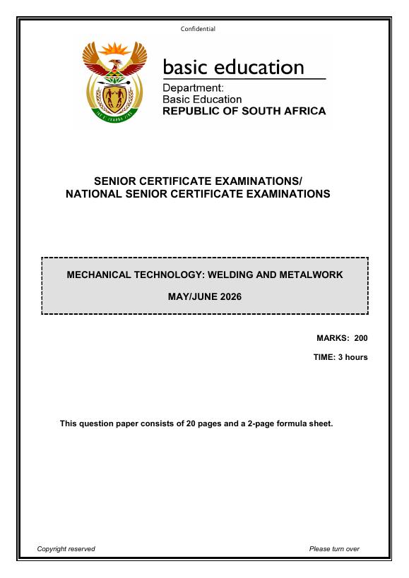 Mechanical Technology Grade 12 DBE CAPS May 2026 Paper 1 - Question Paper
