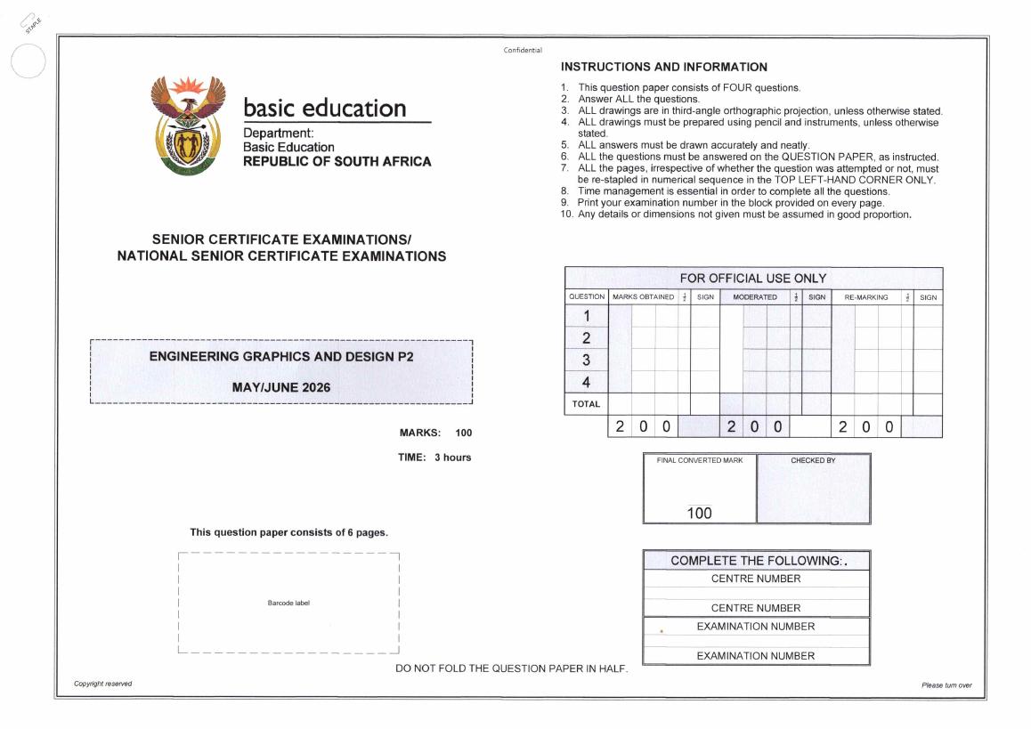 Engineering Graphics and Design Grade 12 DBE CAPS May 2026 Paper 2 - Question Paper