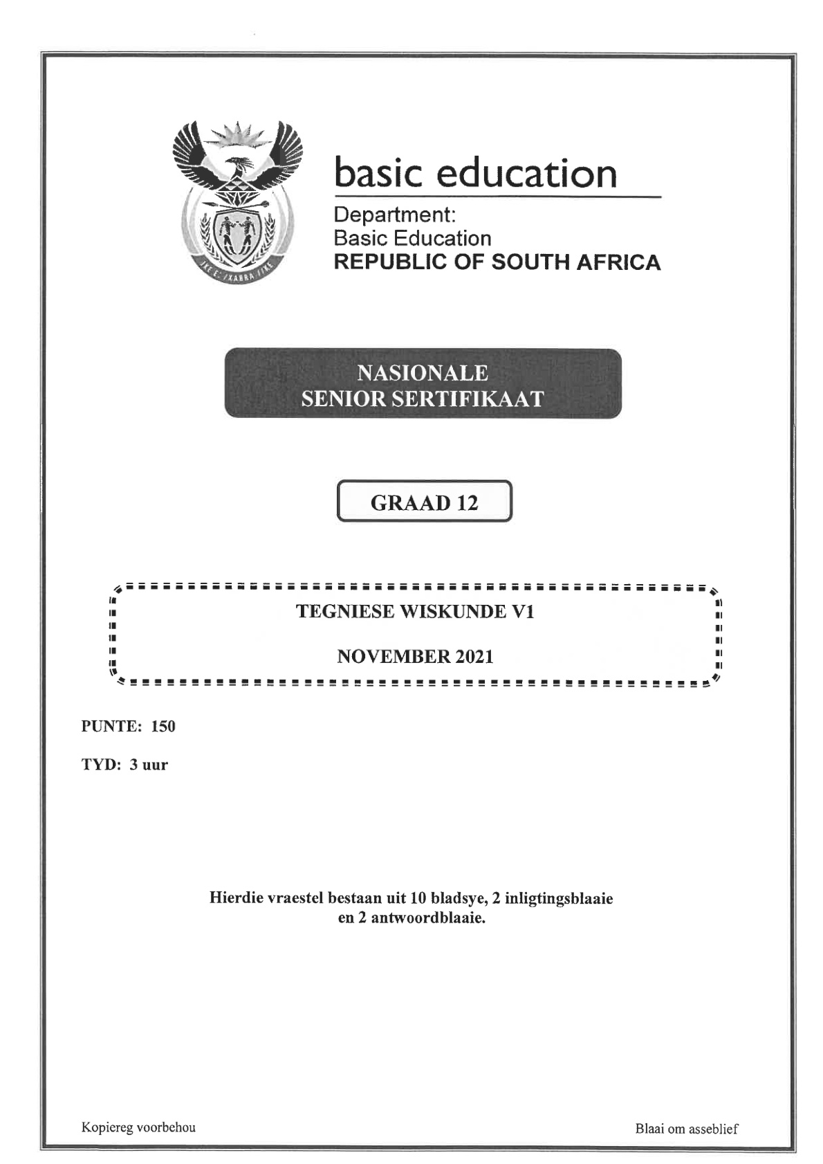 Technical Mathematics Paper 1 (Gauteng) November 2021 Grade 12 DBE
