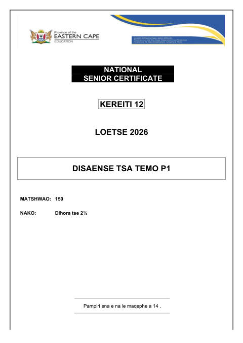 Agricultural Sciences Grade 12 DBE Caps September 2026 Paper 1 - Question Paper (Eastern Cape)