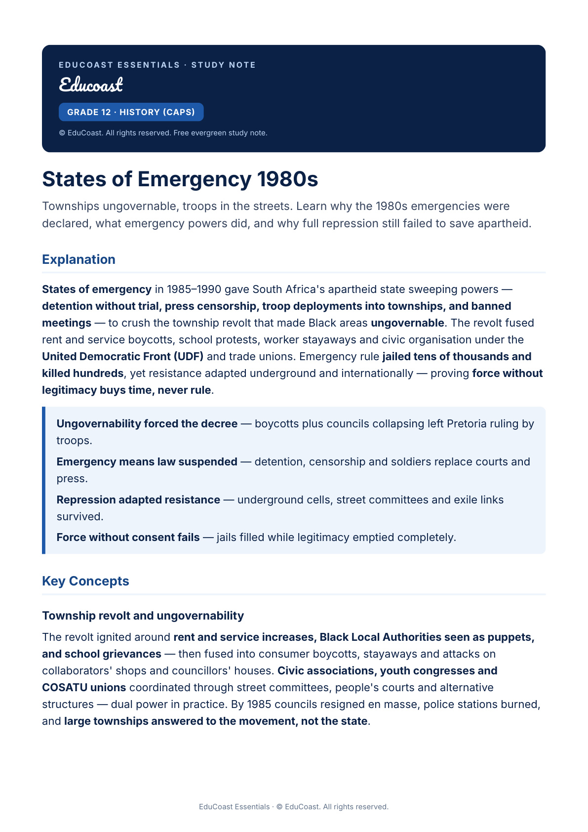 States of Emergency — Grade 12 History (CAPS)