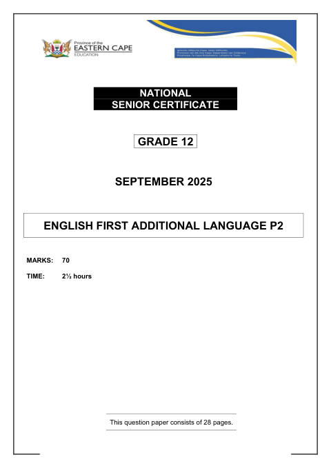 English First Additional Language Grade 12 DBE Caps September 2025 Paper 2 - Question Paper (Eastern Cape)