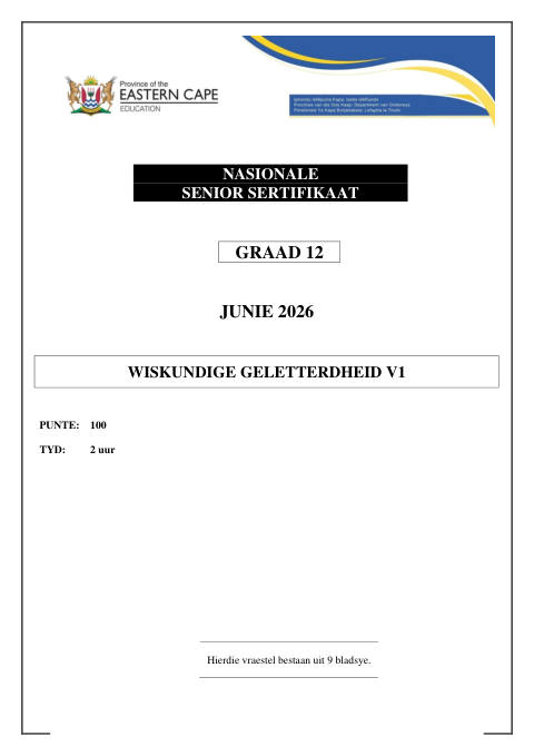 Mathematical Literacy Grade 12 DBE Caps May/June 2026 Paper 1 - Question Paper (Eastern Cape)