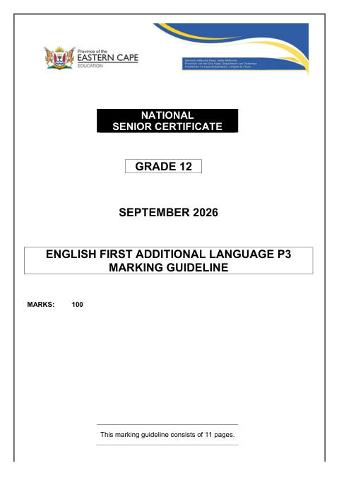 English First Additional Language Grade 12 DBE Caps September 2026 Paper 3 - Memo (Eastern Cape)