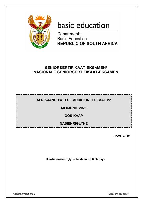 Afrikaans Second Additional Language Grade 12 DBE CAPS May 2026 Paper 2 - Memo (Eastern Cape)