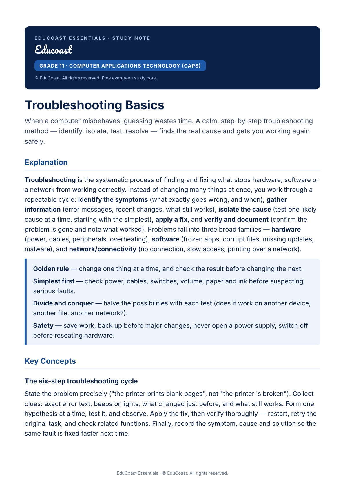Troubleshooting — Grade 11 Cat (Caps)