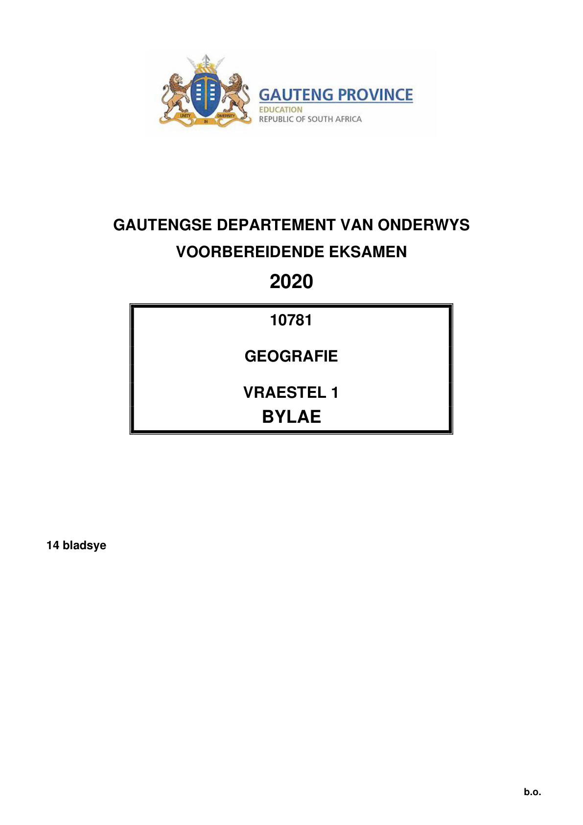 Geography Paper 1 Addendum (Gauteng) Preparatory 2020 Grade 12 DBE
