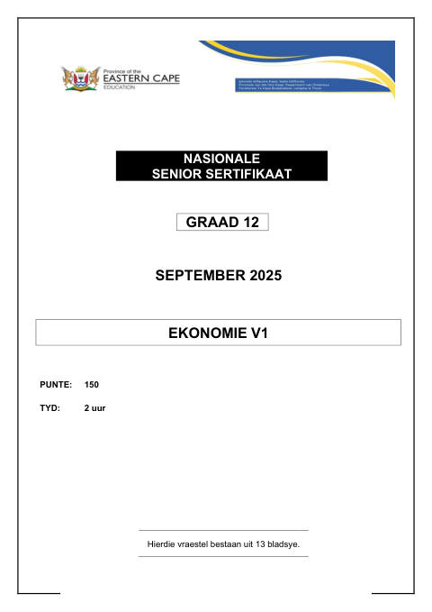 Economics Grade 12 DBE Caps September 2025 Paper 1 - Question Paper (Eastern Cape)