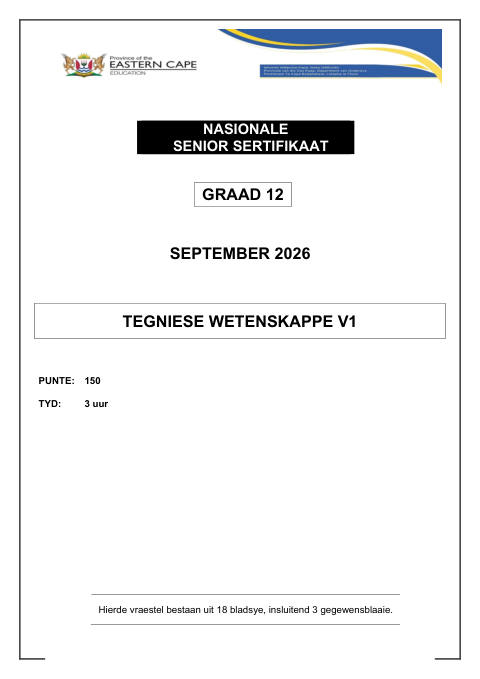 Technical Sciences Grade 12 DBE Caps September 2026 Paper 1 - Question Paper (Eastern Cape)