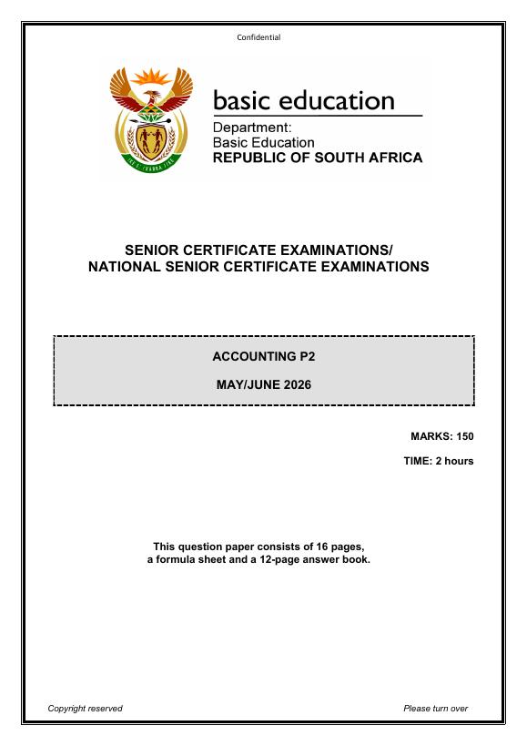 Accounting Grade 12 DBE Caps May 2026 Paper 2 - Question Paper