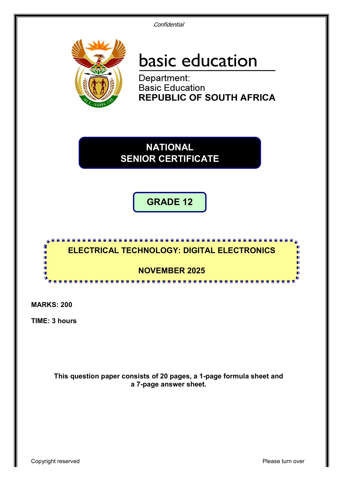 Electrical Technology Grade 12 DBE NSC November 2025 - Question Paper (Eastern Cape)