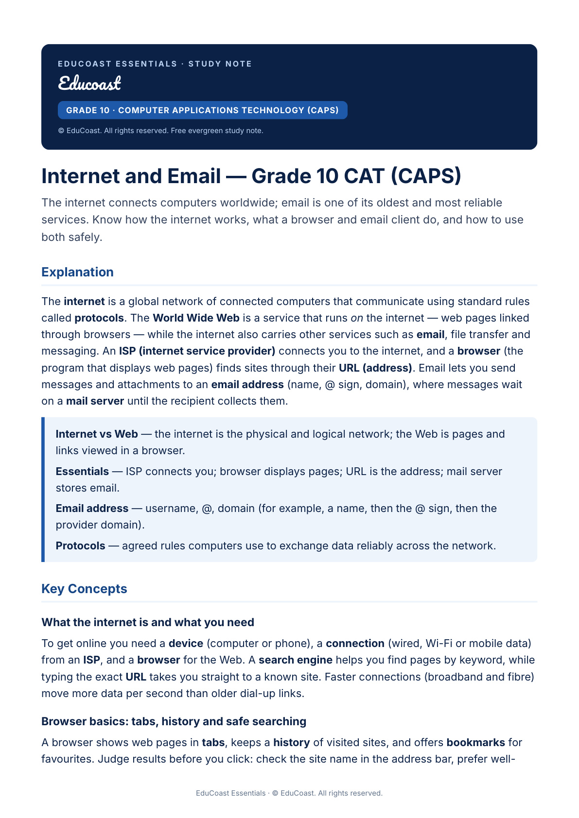 Internet and Email — Grade 10 CAT (CAPS)