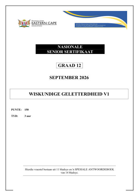 Mathematical Literacy Grade 12 DBE Caps September 2026 Paper 1 - Question Paper (Eastern Cape)