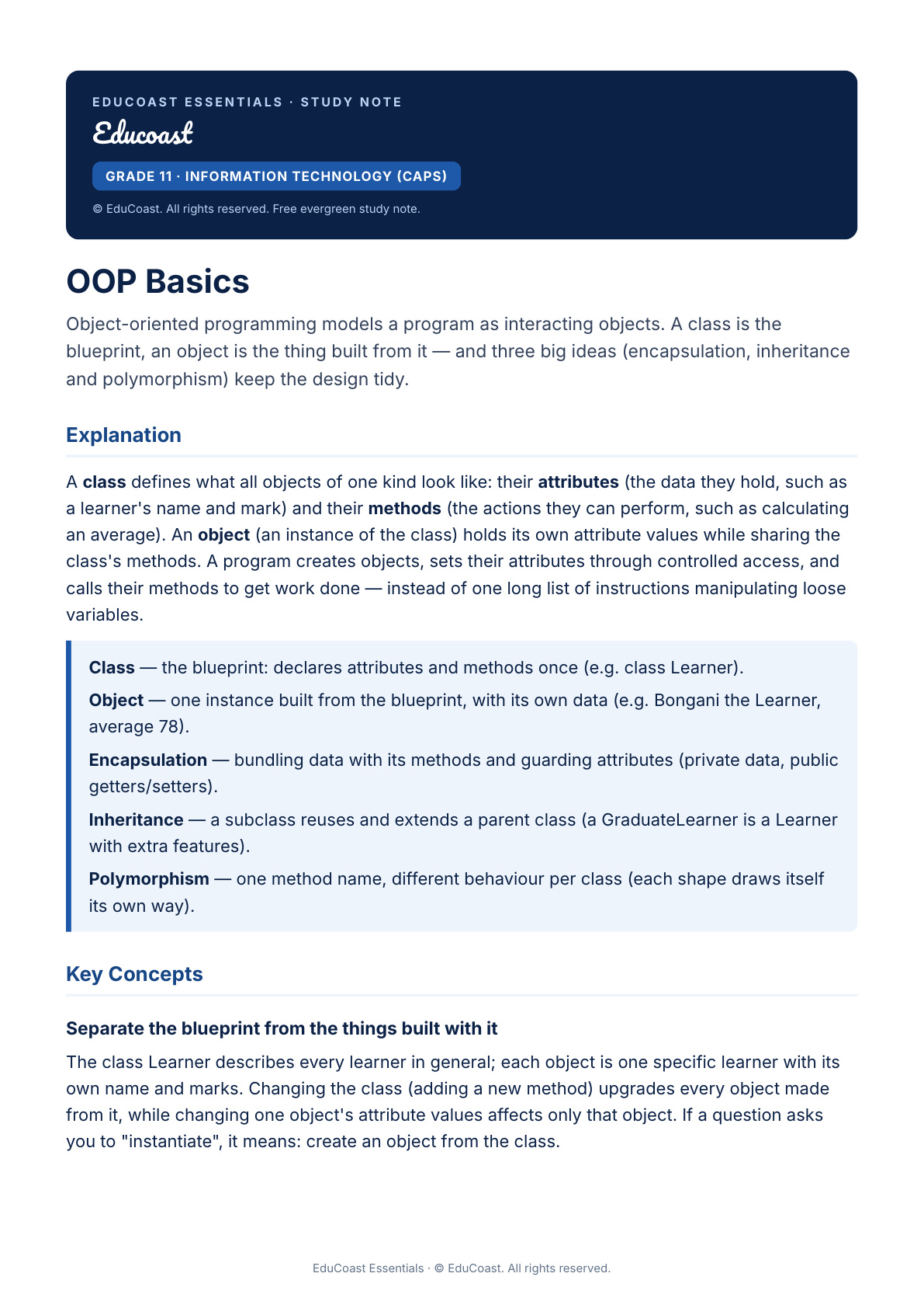 Oop Basics — Grade 11 It (Caps)