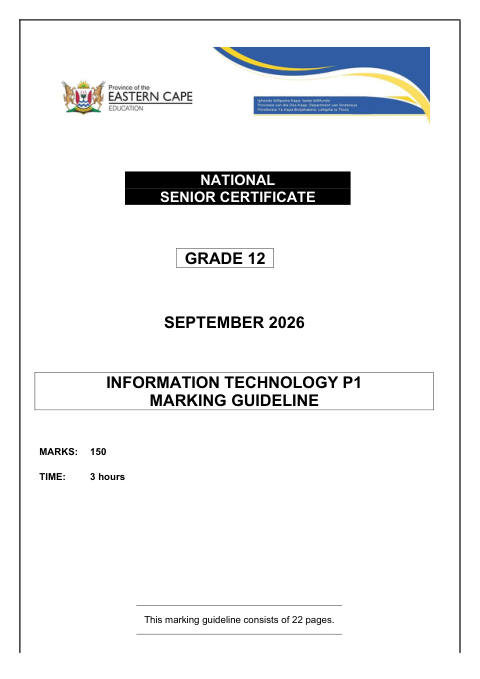 Information Technology Grade 12 DBE Caps September 2026 Paper 1 - Memo (Eastern Cape)