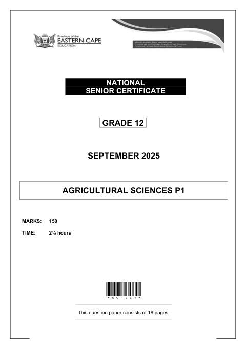 Agricultural Sciences Grade 12 DBE Caps September 2025 Paper 1 - Question Paper (Eastern Cape)