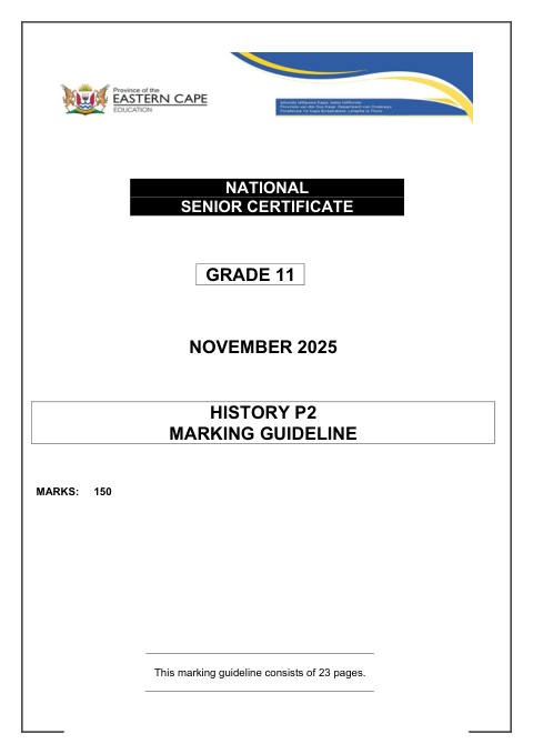 History Grade 11 DBE Caps November 2025 Paper 2 - Memo (Eastern Cape)